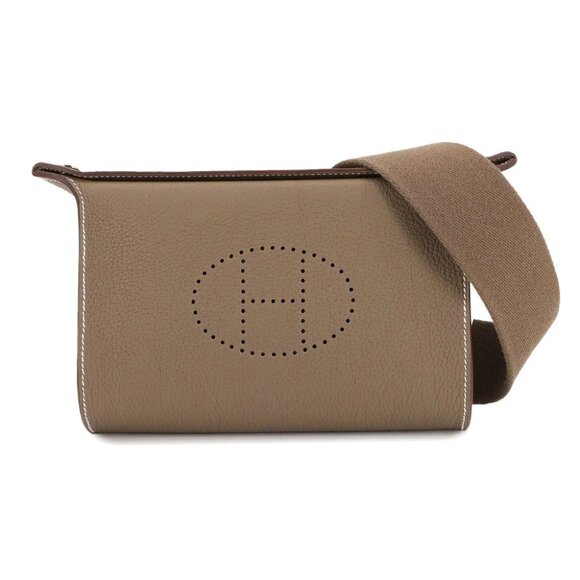 HERMES Videpoches Shoulder Bag Veau Togo Leather Etoupe Beige Purse 90282001 - Picture 1 of 11